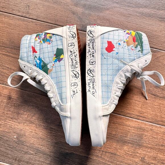 VANS Save Our Planet x Sk8-High Tops Women’s Size 7 Men’s 5.5 Sneakers Globe - Picture 3 of 10